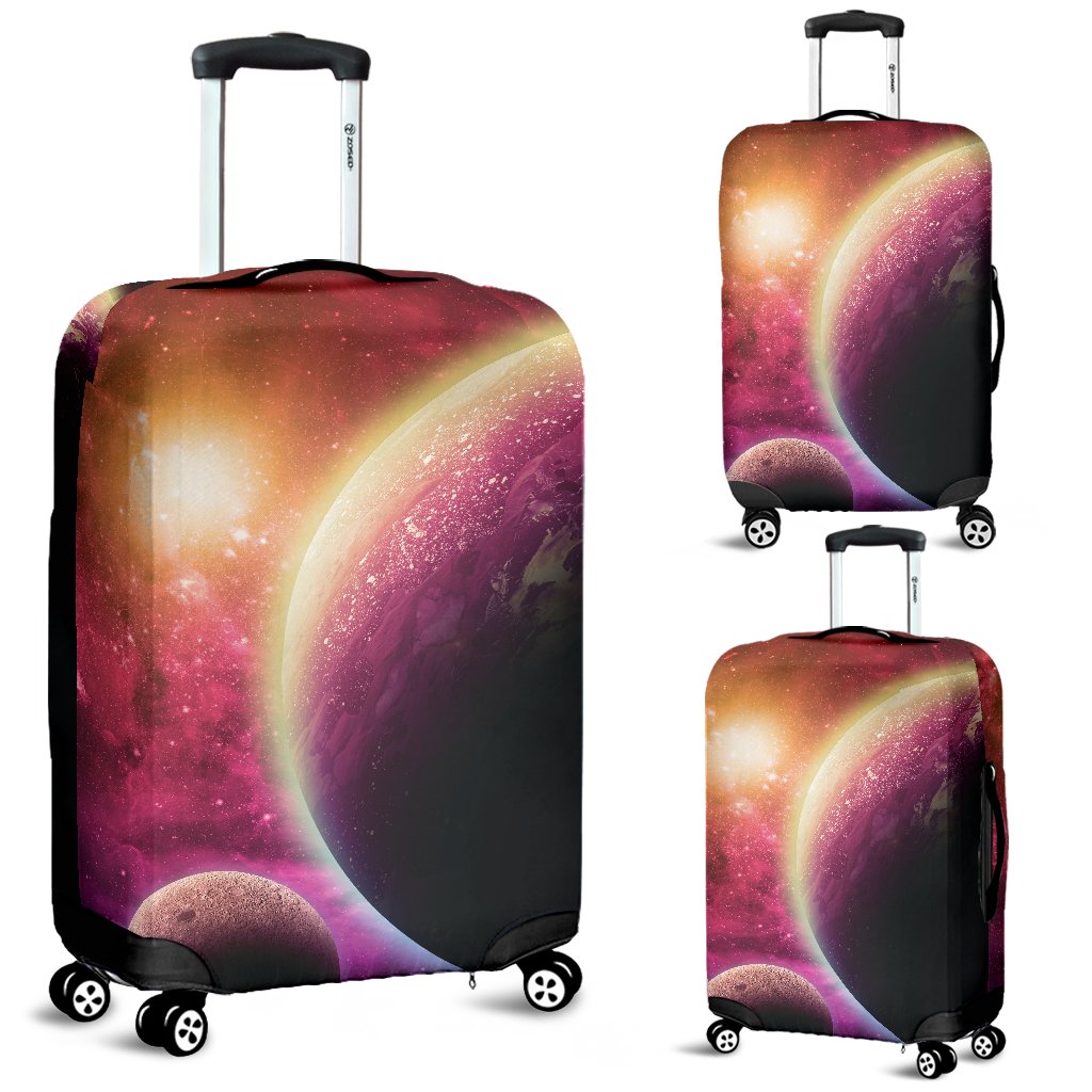 Red Galaxy Space Moon Earth Print Luggage Cover Protector-grizzshop