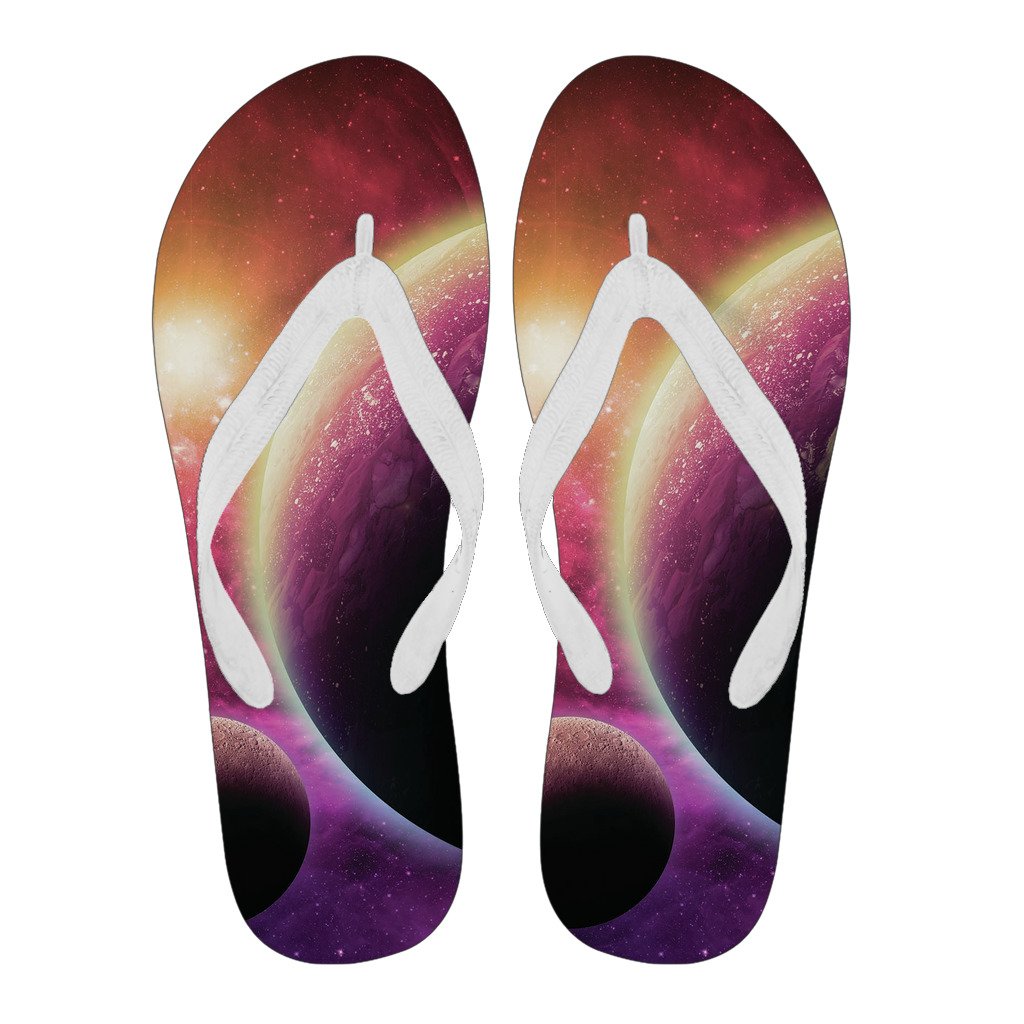 Red Galaxy Space Moon Earth Print Men & Women Flip Flops-grizzshop