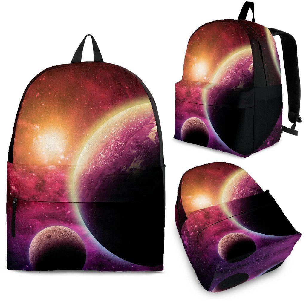 Red Galaxy Space Moon Earth Print Premium Backpack-grizzshop