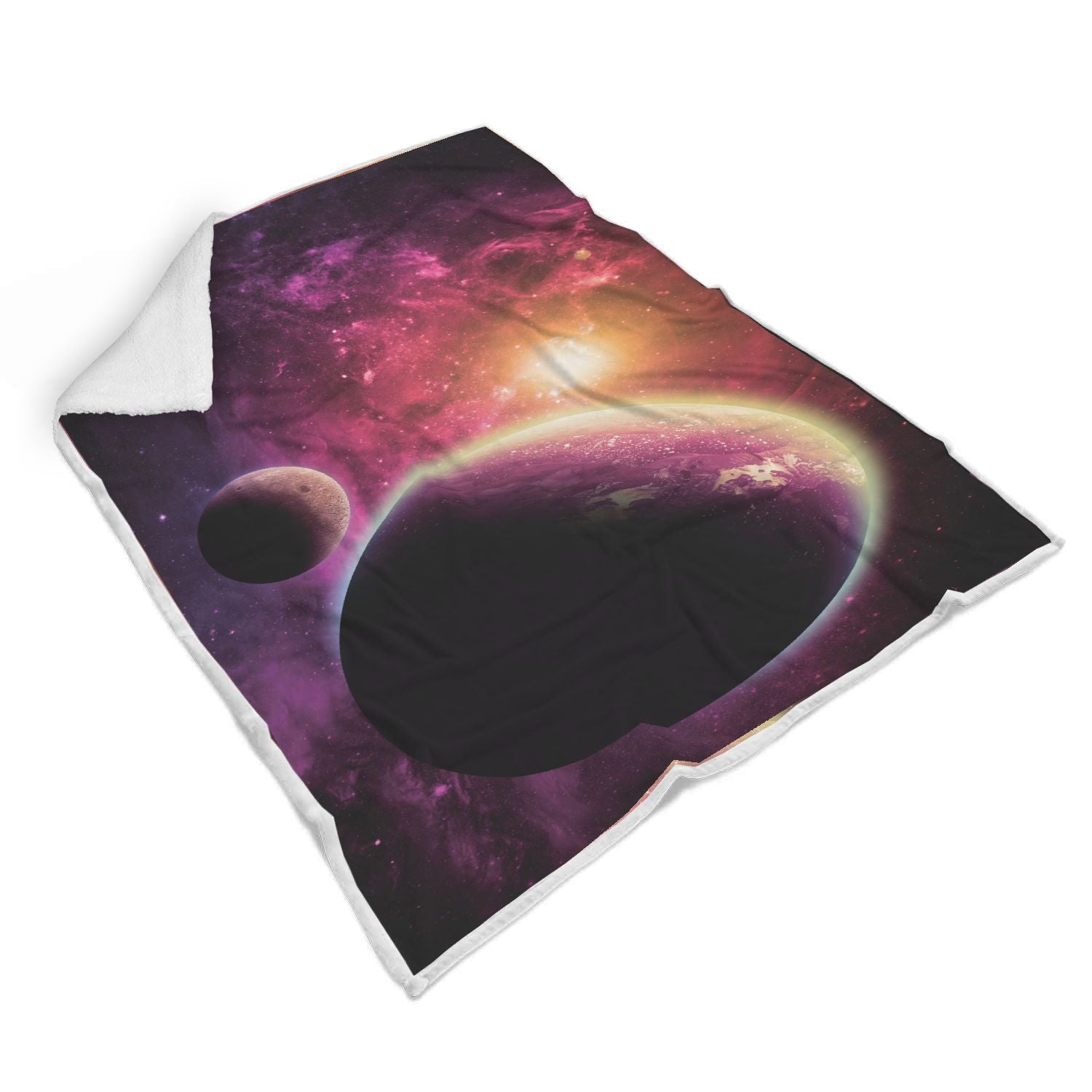 Red Galaxy Space Moon Earth Print Throw Blanket-grizzshop