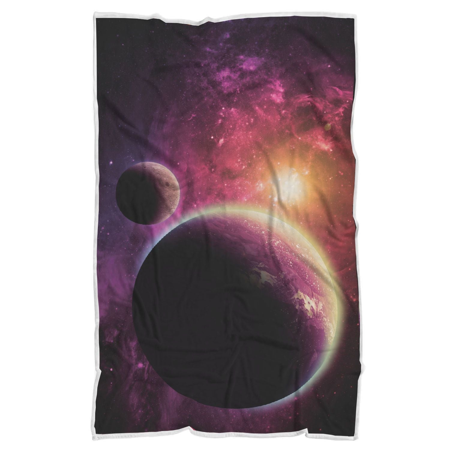 Red Galaxy Space Moon Earth Print Throw Blanket-grizzshop