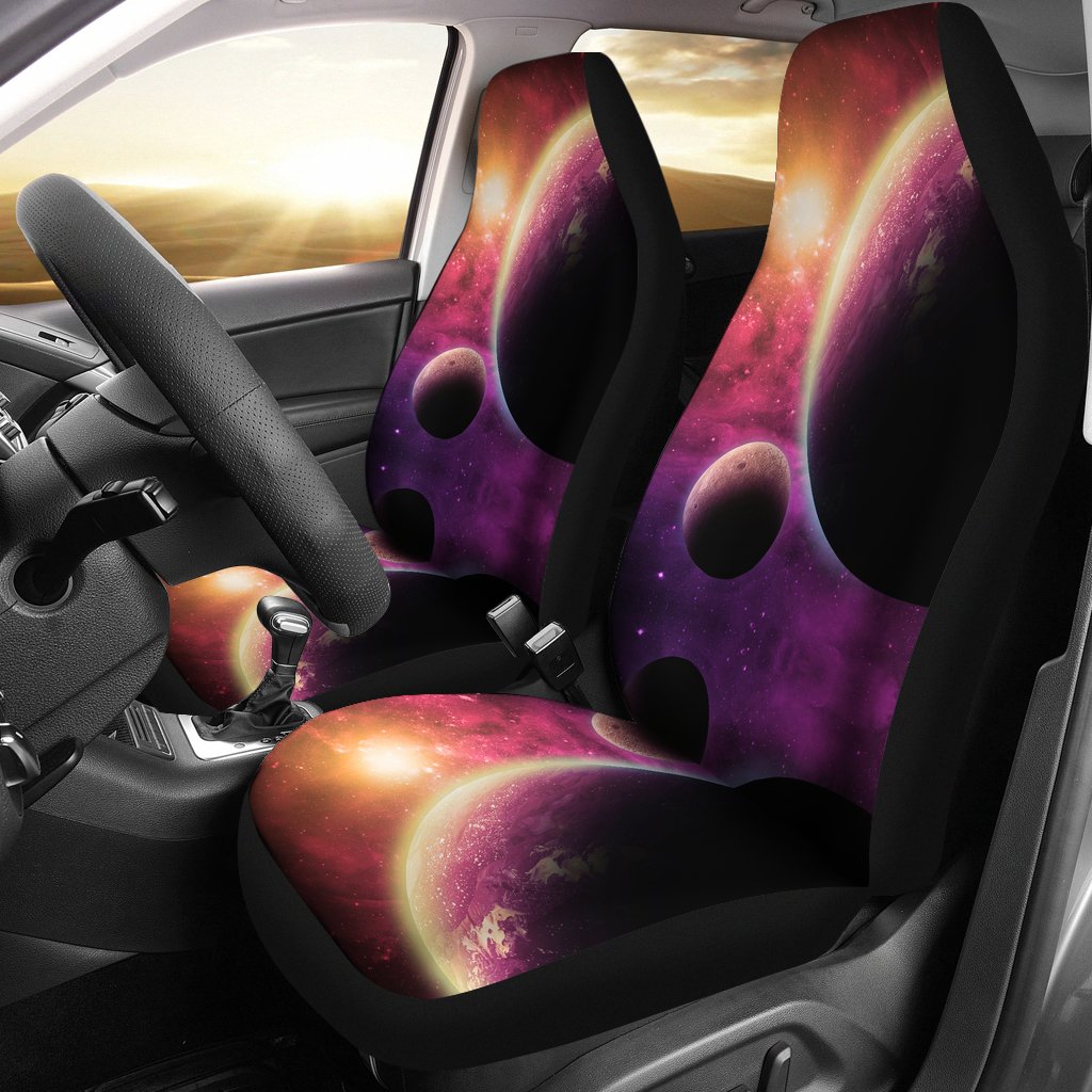 Red Galaxy Space Moon Earth Print Universal Fit Car Seat Cover-grizzshop