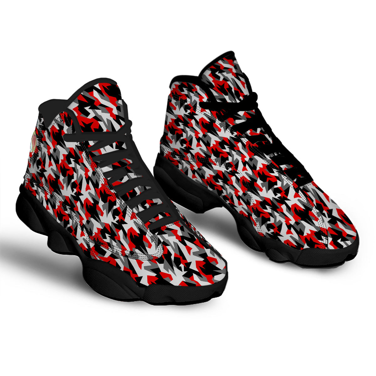 Red Geometric Camouflage Print Pattern Black Basketball Shoes-grizzshop