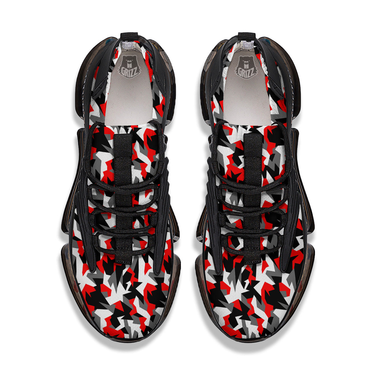 Red Geometric Camouflage Print Pattern Black Gym Shoes-grizzshop