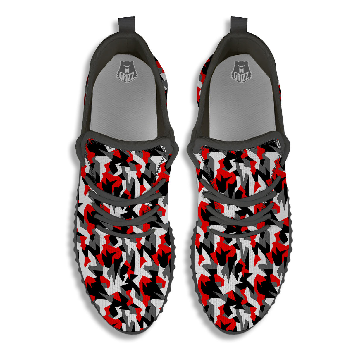 Red Geometric Camouflage Print Pattern Black Walking Shoes-grizzshop
