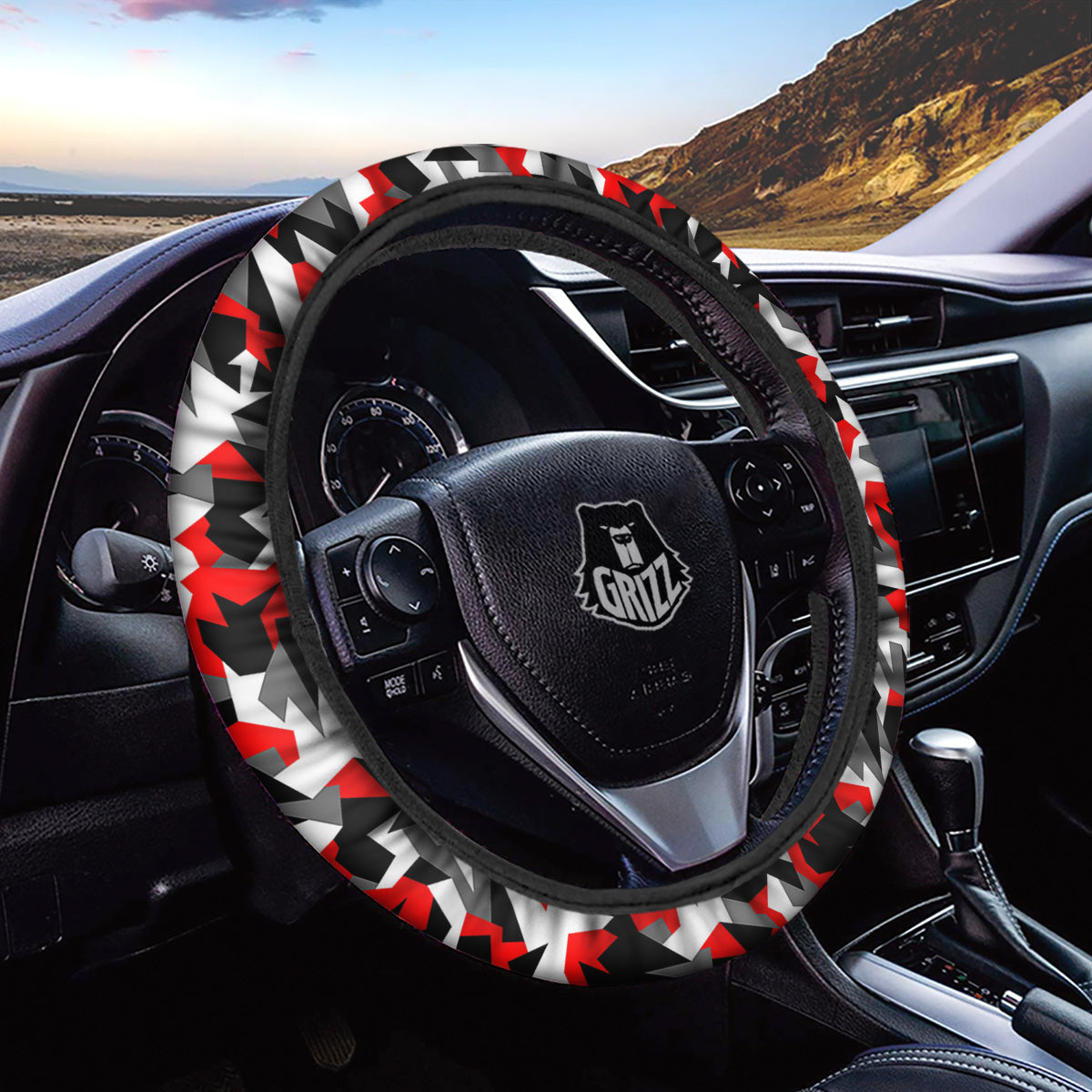 Red Geometric Camouflage Print Pattern Car Steering Wheel Cover-grizzshop