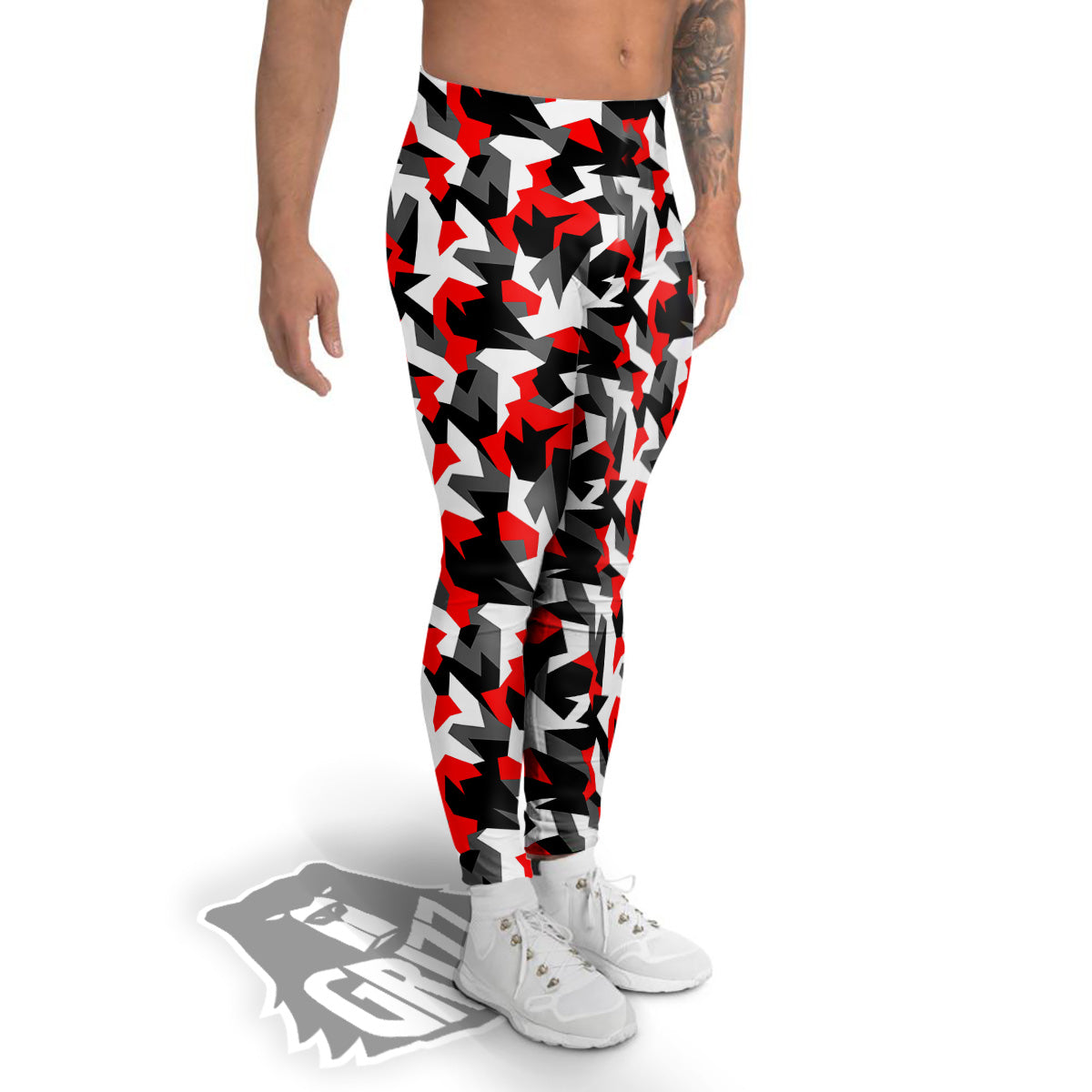 Red Geometric Camouflage Print Pattern Men's Leggings-grizzshop