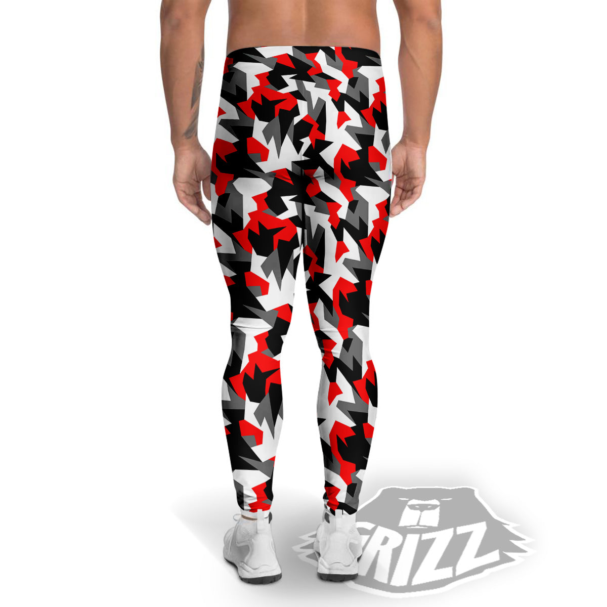 Red Geometric Camouflage Print Pattern Men's Leggings-grizzshop