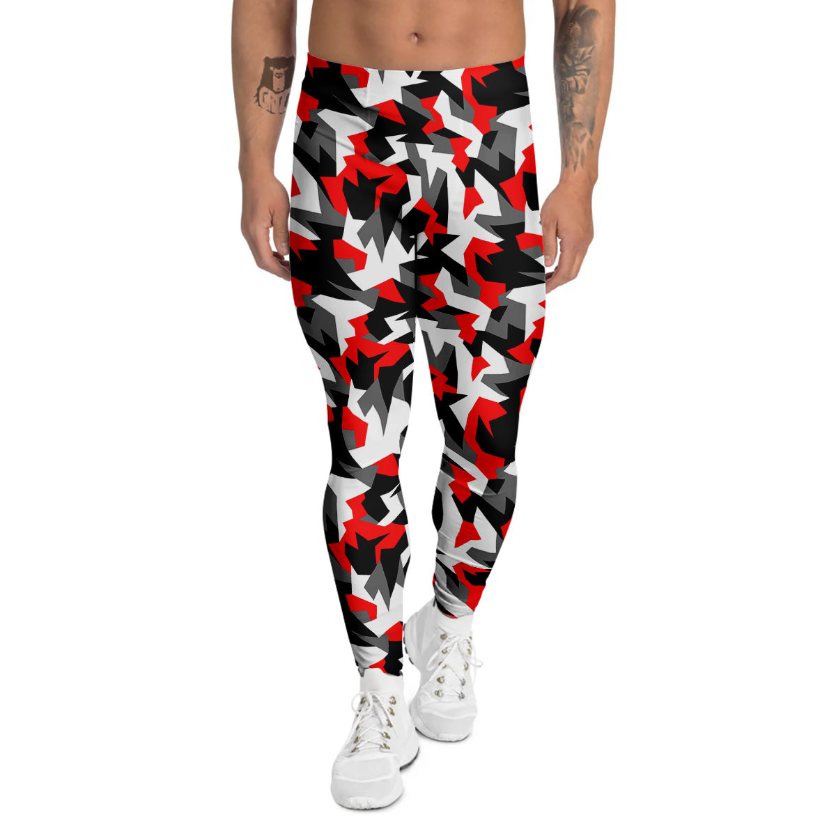 Red Geometric Camouflage Print Pattern Men's Leggings-grizzshop