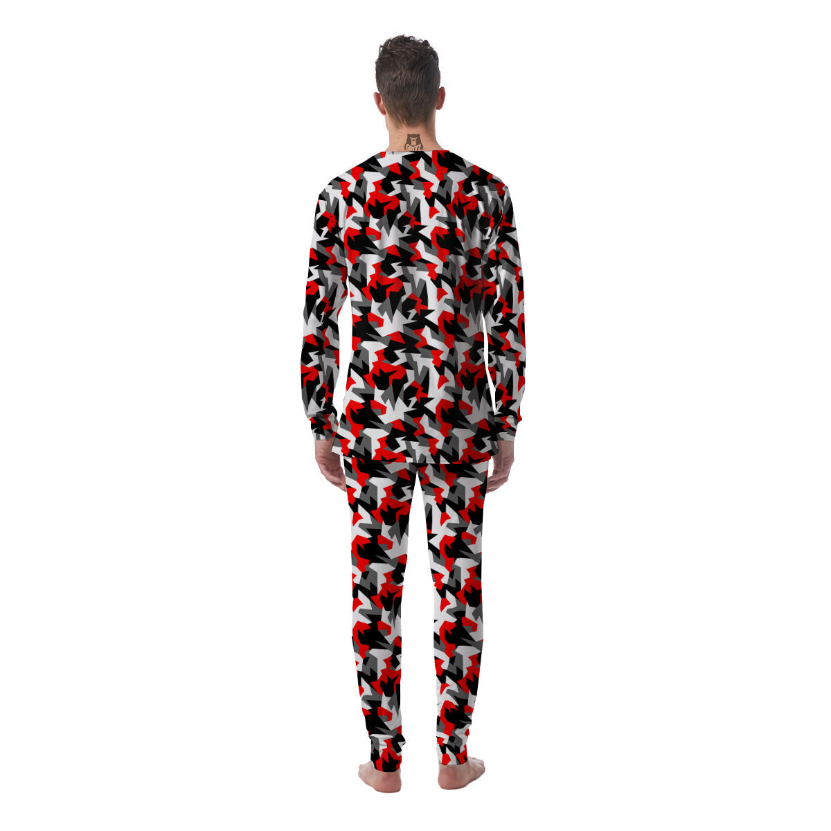 Red Geometric Camouflage Print Pattern Men's Pajamas-grizzshop