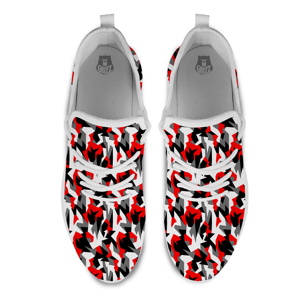 Red Geometric Camouflage Print Pattern White Athletic Shoes-grizzshop
