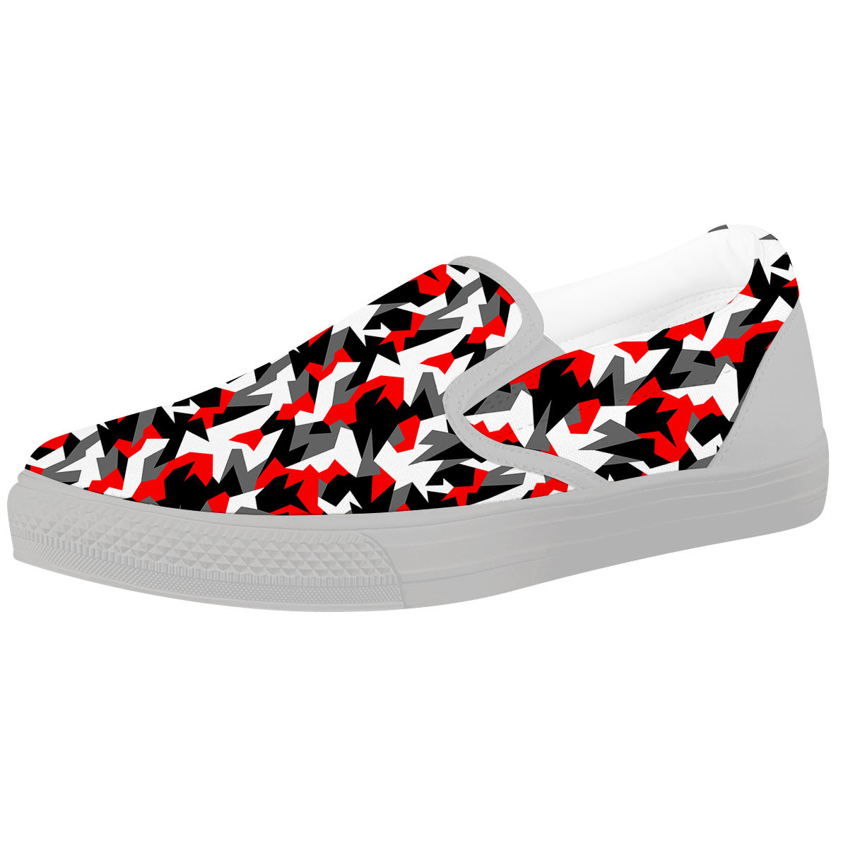 Red Geometric Camouflage Print Pattern White Slip On Shoes-grizzshop