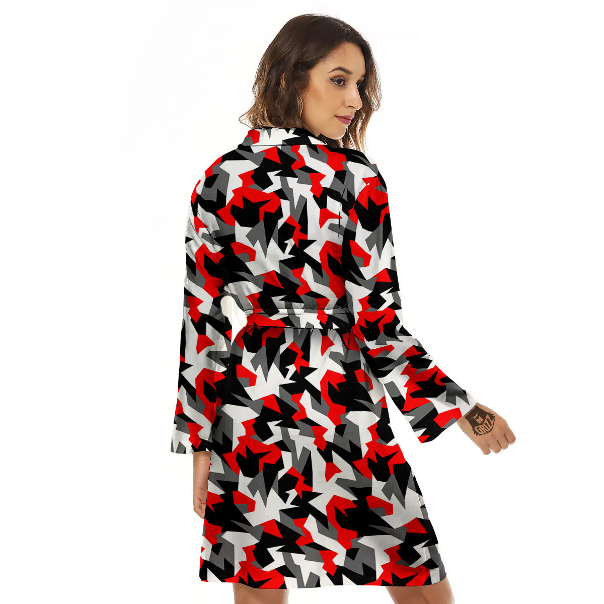 Red Geometric Camouflage Print Pattern Women's Robe-grizzshop