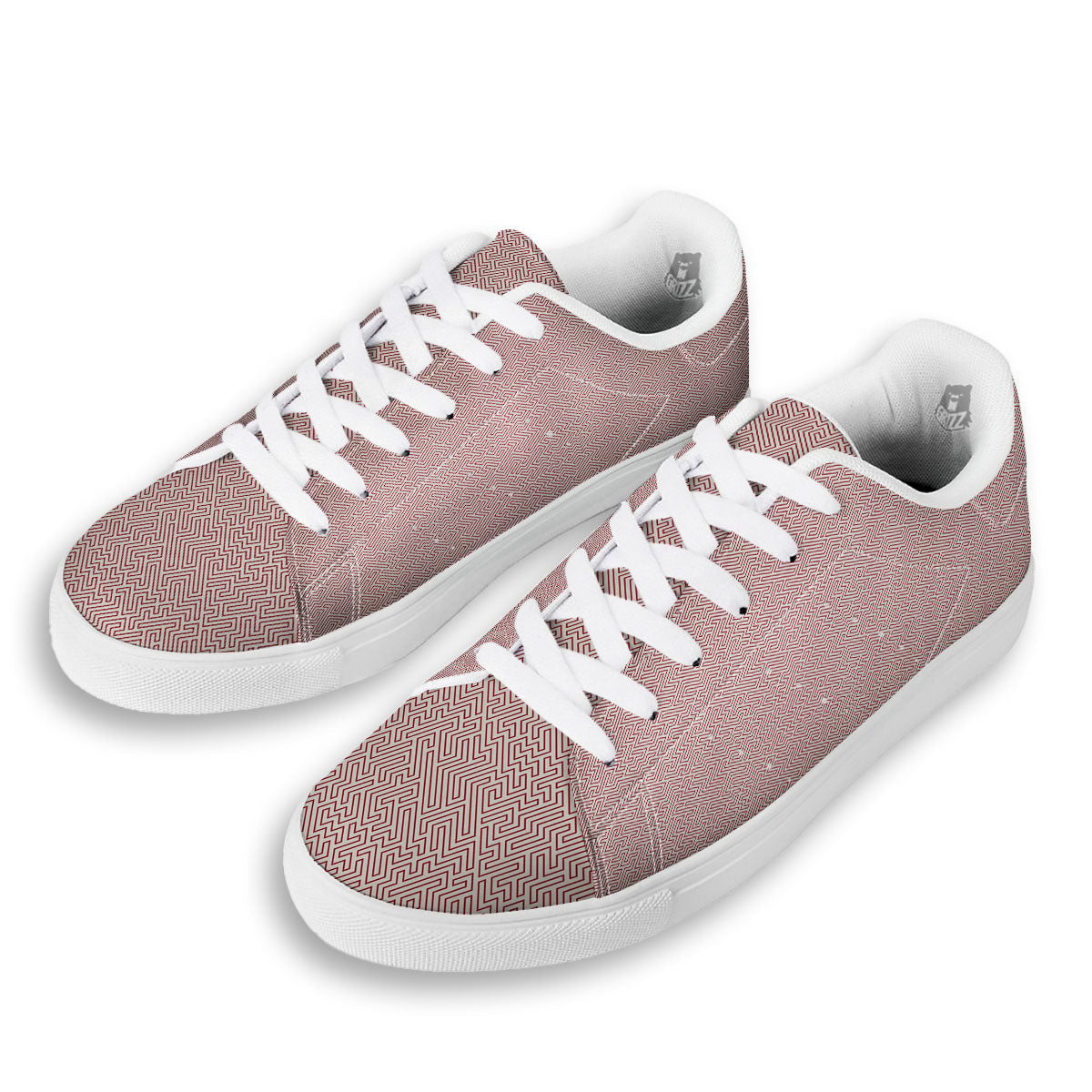 Red Geometric Maze Print White Low Top Sneakers-grizzshop