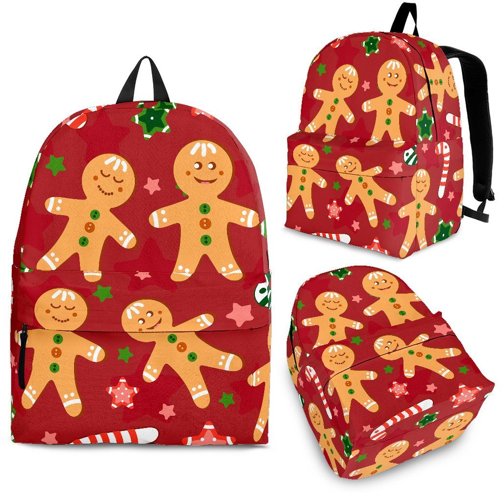 Red Gingerbread Man Chirstmas Pattern Print Backpack-grizzshop