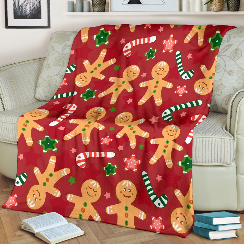 Red Gingerbread Man Chirstmas Pattern Print Blanket-grizzshop