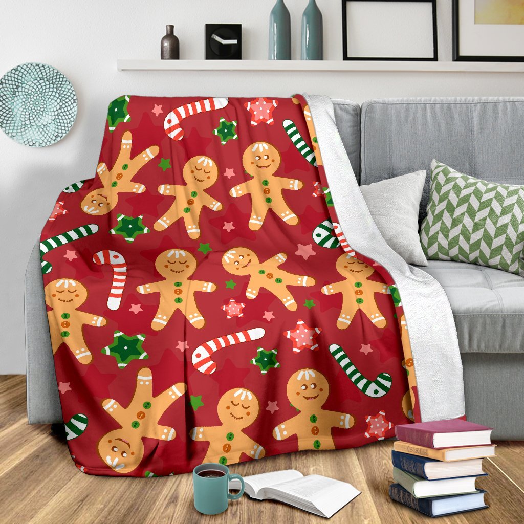 Red Gingerbread Man Chirstmas Pattern Print Blanket-grizzshop