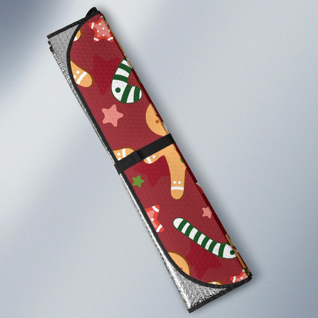 Red Gingerbread Man Chirstmas Pattern Print Car Sun Shade-grizzshop
