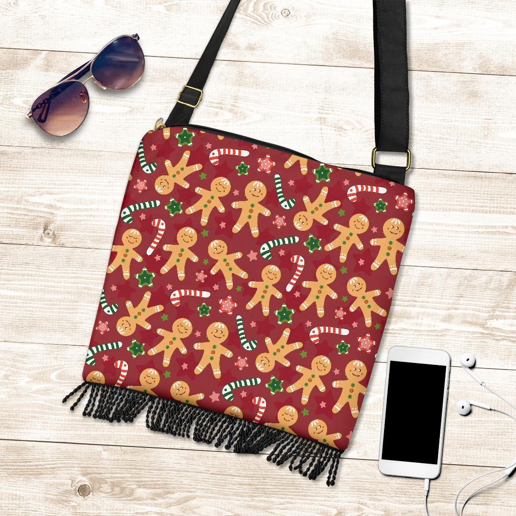 Red Gingerbread Man Chirstmas Pattern Print Crossbody Bags-grizzshop