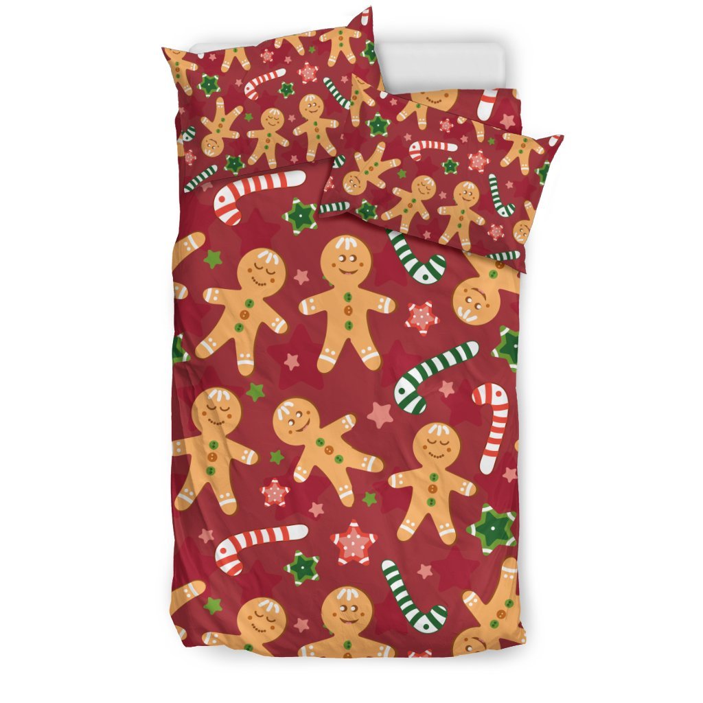 Red Gingerbread Man Chirstmas Pattern Print Duvet Cover Bedding Set-grizzshop