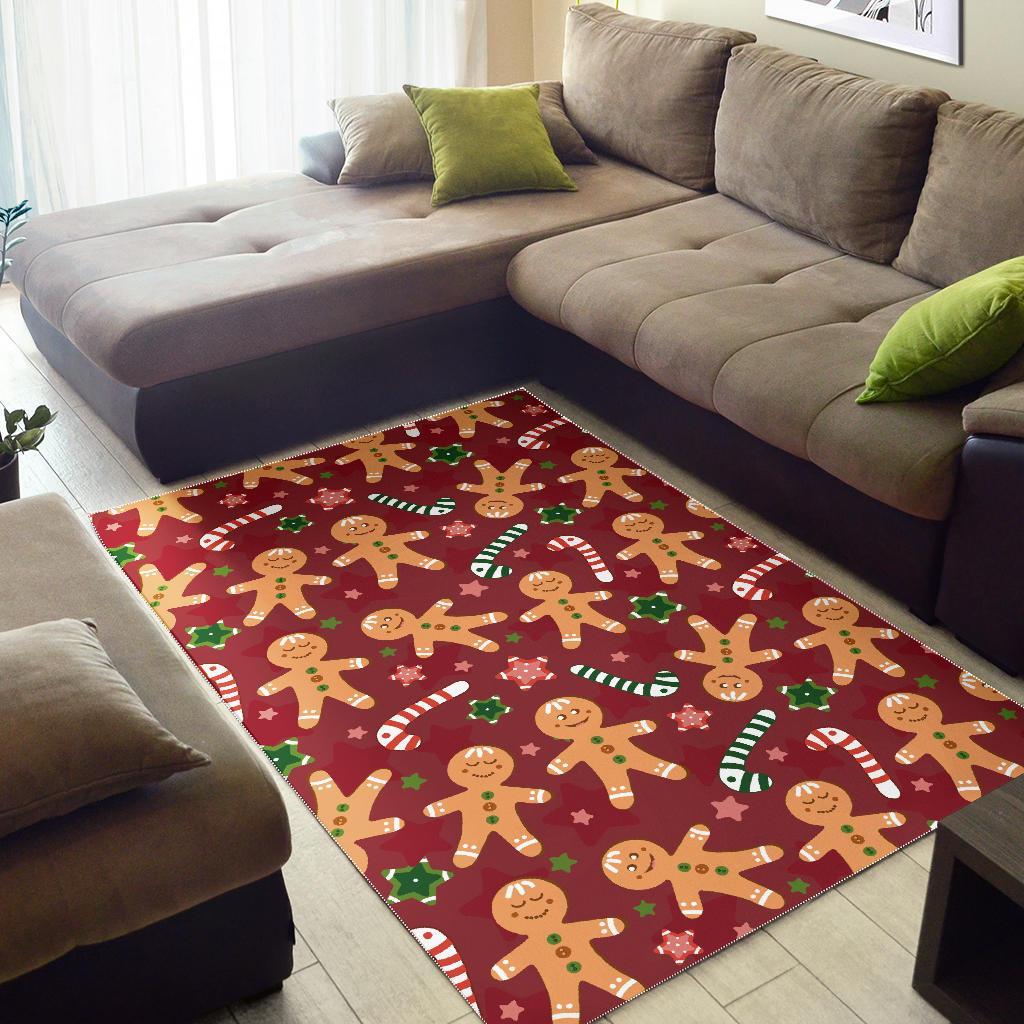 Red Gingerbread Man Chirstmas Pattern Print Floor Mat-grizzshop