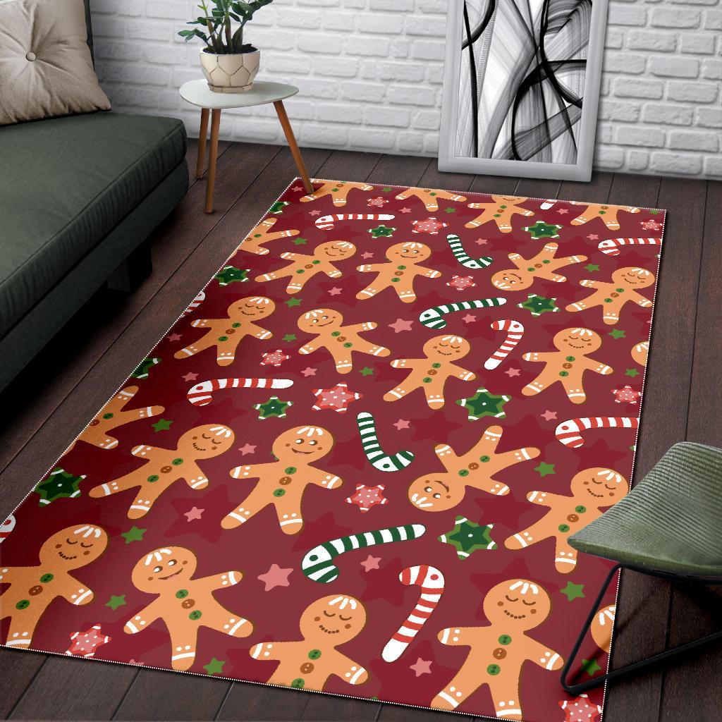 Red Gingerbread Man Chirstmas Pattern Print Floor Mat-grizzshop