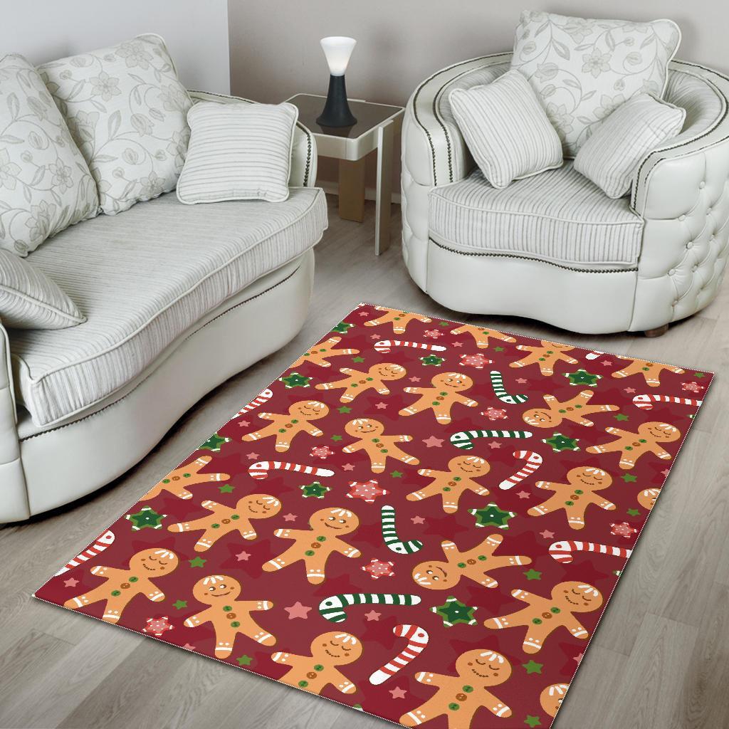 Red Gingerbread Man Chirstmas Pattern Print Floor Mat-grizzshop