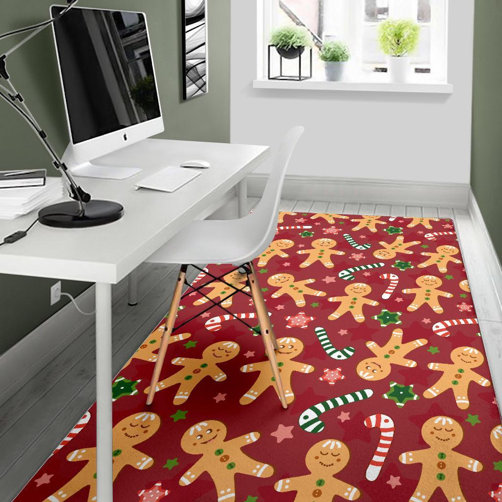 Red Gingerbread Man Chirstmas Pattern Print Floor Mat-grizzshop