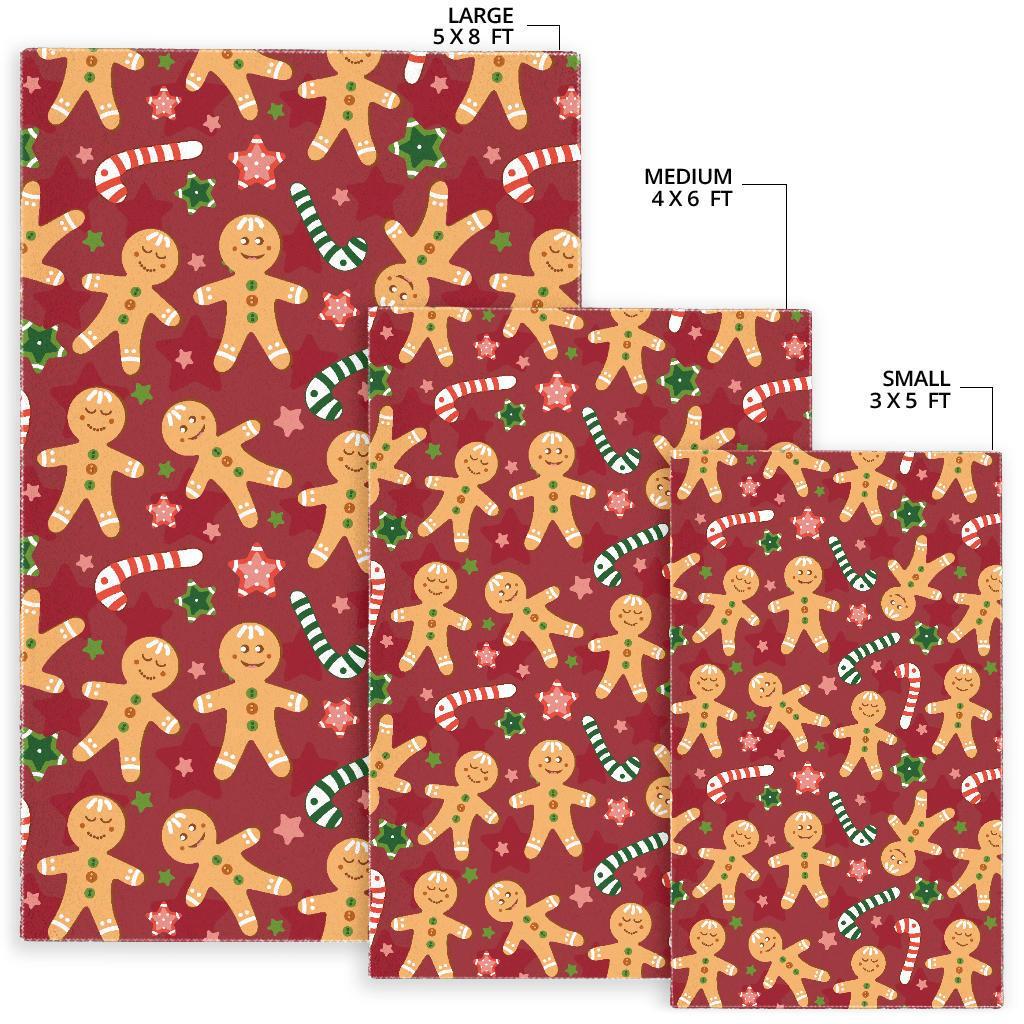 Red Gingerbread Man Chirstmas Pattern Print Floor Mat-grizzshop