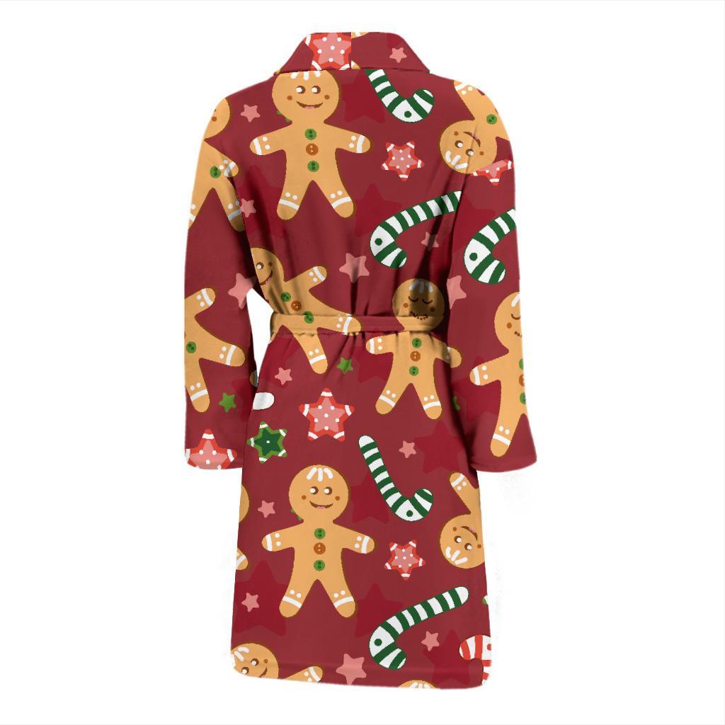 Red Gingerbread Man Chirstmas Pattern Print Men Long Robe-grizzshop