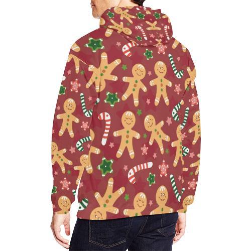 Red Gingerbread Man Chirstmas Pattern Print Men Pullover Hoodie-grizzshop