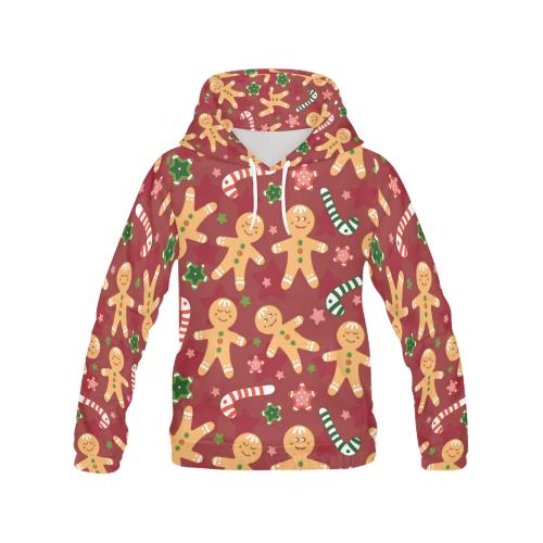 Red Gingerbread Man Chirstmas Pattern Print Men Pullover Hoodie-grizzshop