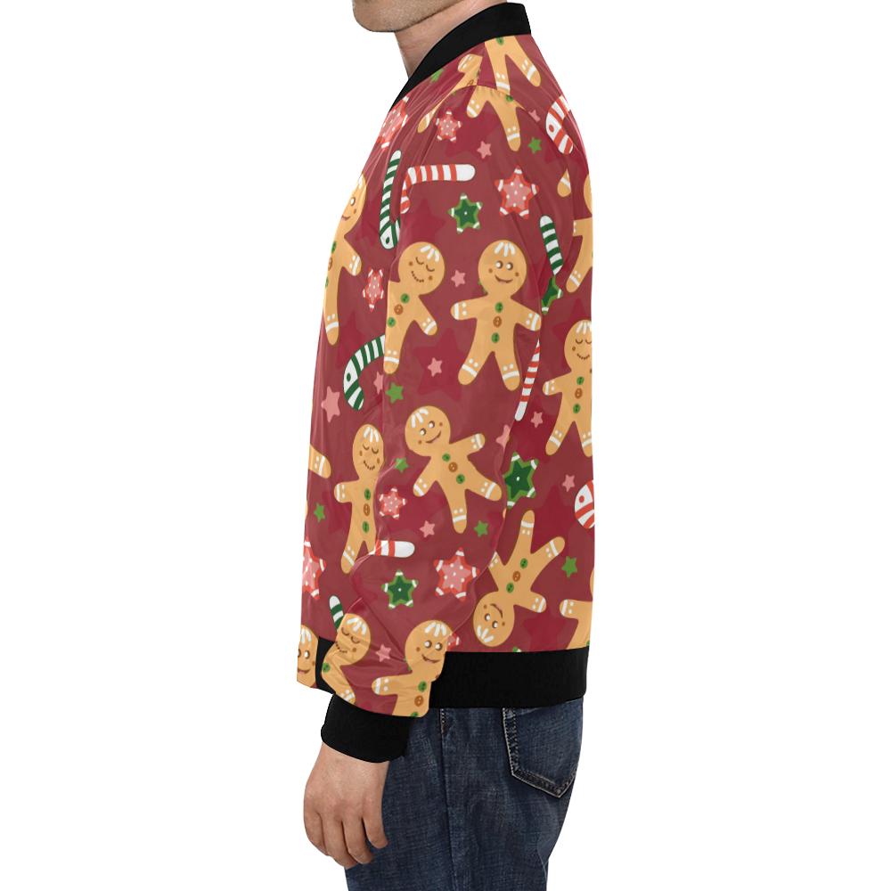 Red Gingerbread Man Chirstmas Pattern Print Men's Bomber Jacket-grizzshop