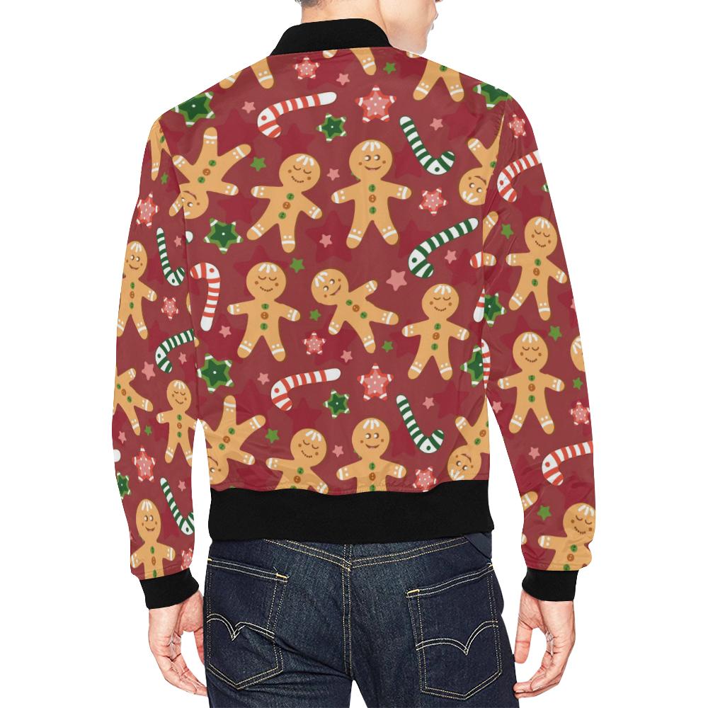 Red Gingerbread Man Chirstmas Pattern Print Men's Bomber Jacket-grizzshop