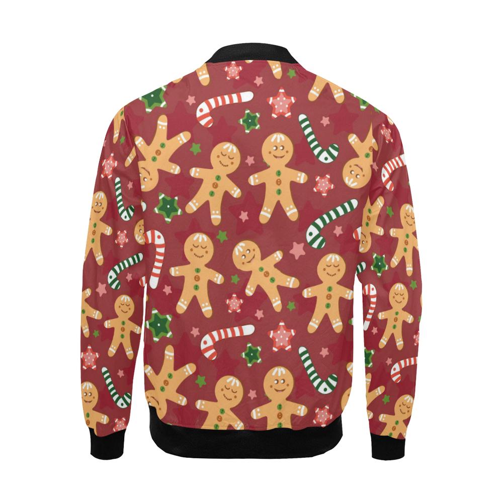 Red Gingerbread Man Chirstmas Pattern Print Men's Bomber Jacket-grizzshop