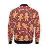 Red Gingerbread Man Chirstmas Pattern Print Men's Bomber Jacket-grizzshop