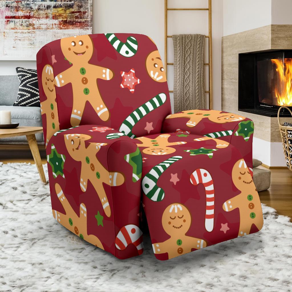 Red Gingerbread Man Chirstmas Pattern Print Recliner Cover-grizzshop