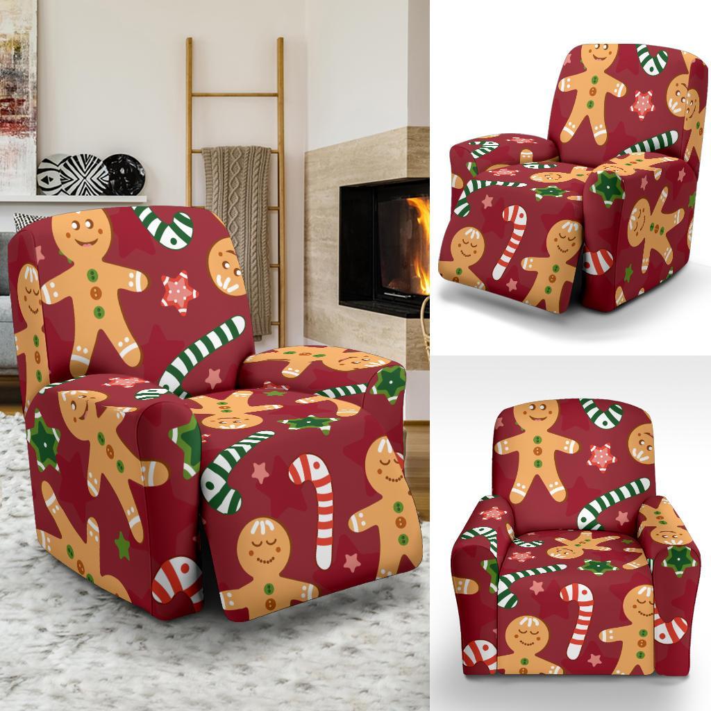 Red Gingerbread Man Chirstmas Pattern Print Recliner Cover-grizzshop