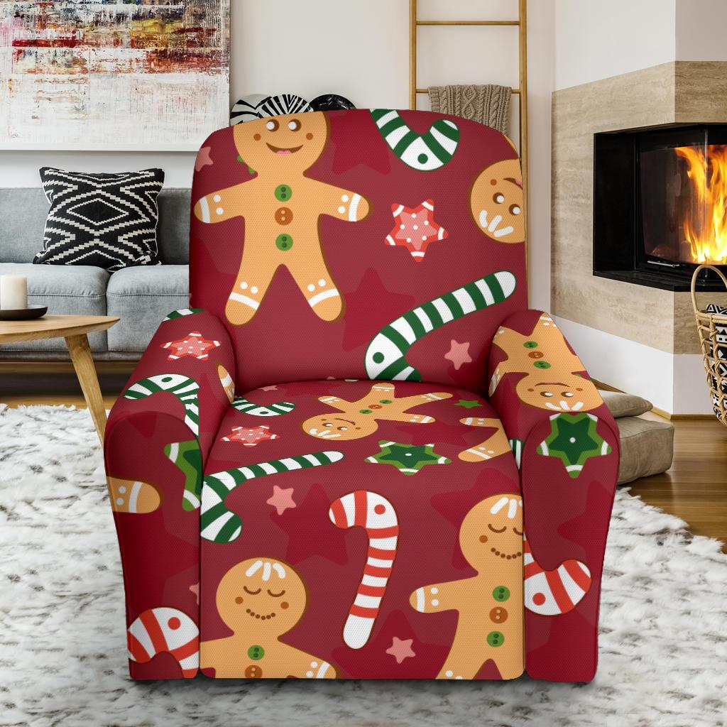 Red Gingerbread Man Chirstmas Pattern Print Recliner Cover-grizzshop