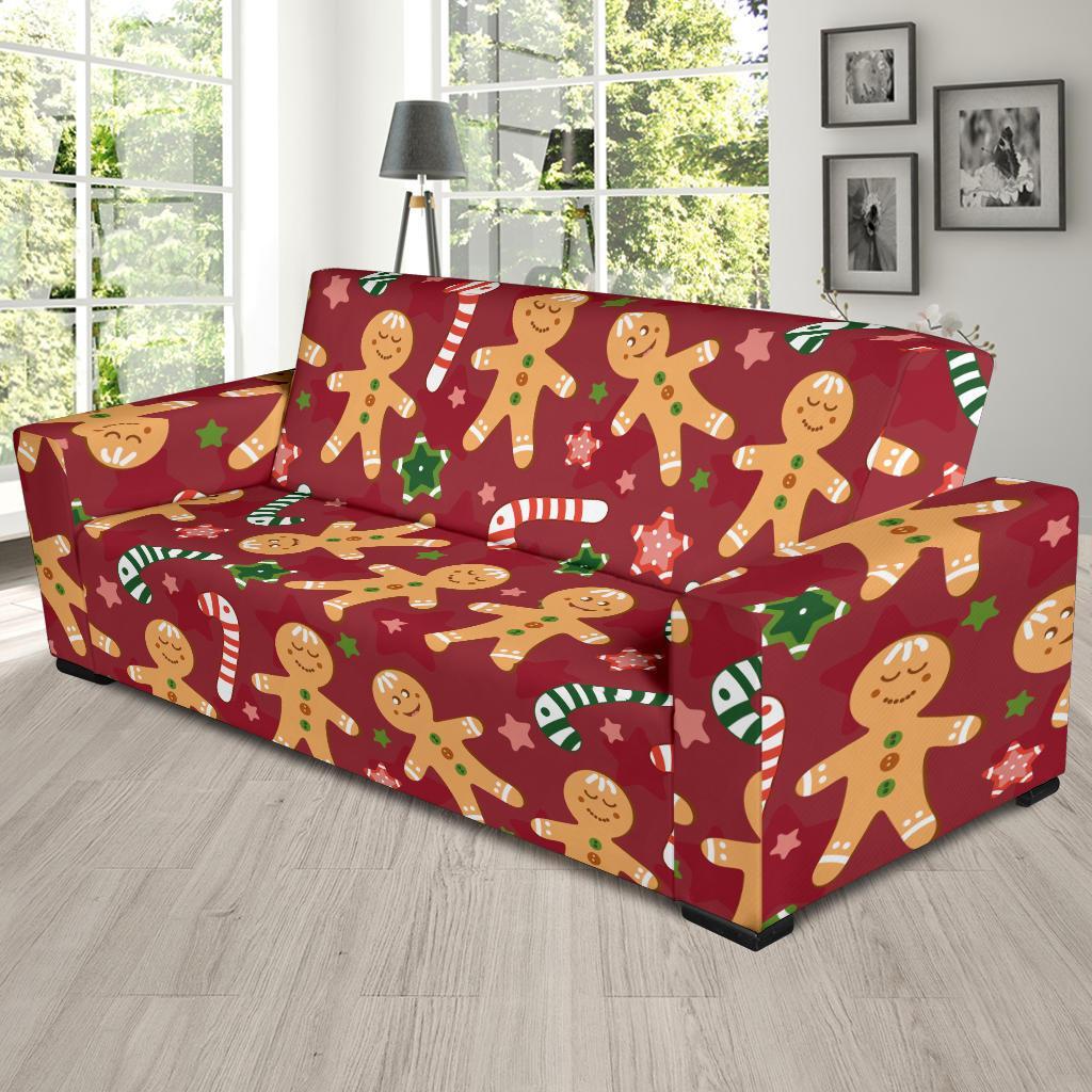 Red Gingerbread Man Chirstmas Pattern Print Sofa Covers-grizzshop