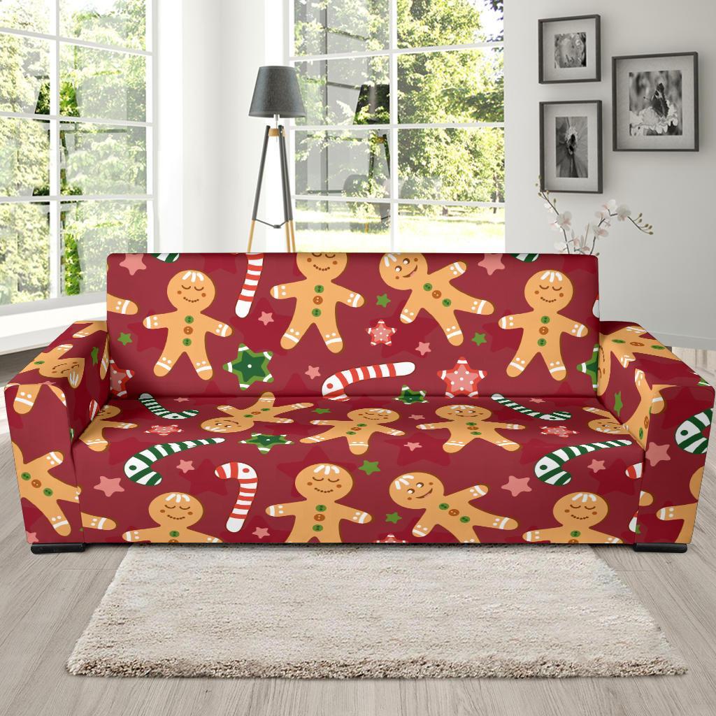 Red Gingerbread Man Chirstmas Pattern Print Sofa Covers-grizzshop