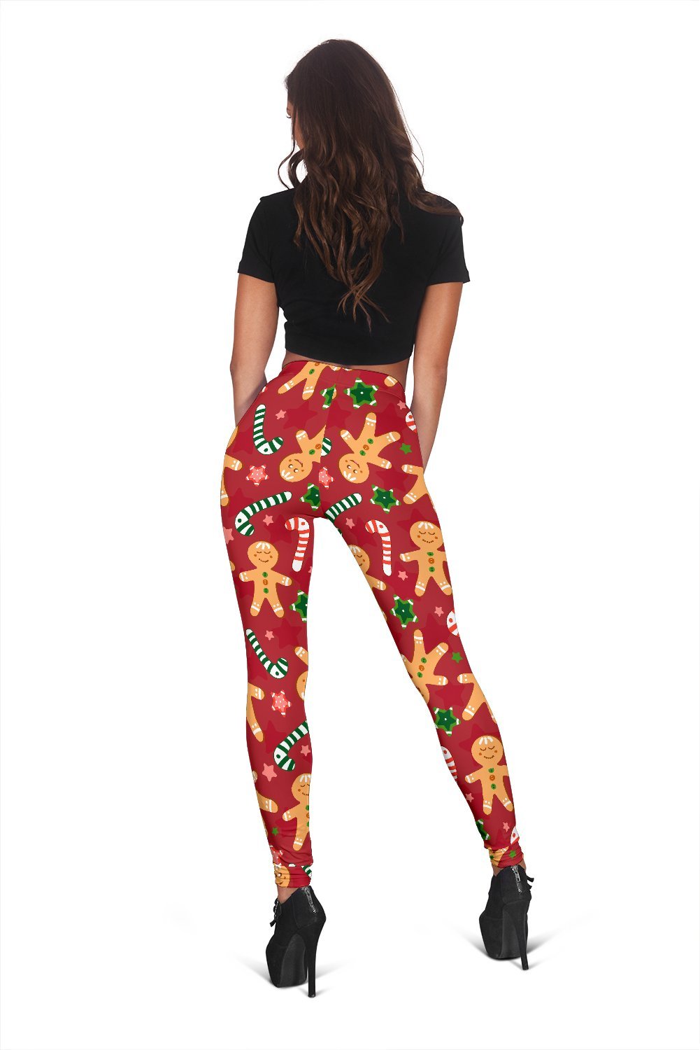 Red Gingerbread Man Chirstmas Pattern Print Women Leggings-grizzshop