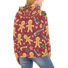 Red Gingerbread Man Chirstmas Pattern Print Women Pullover Hoodie-grizzshop