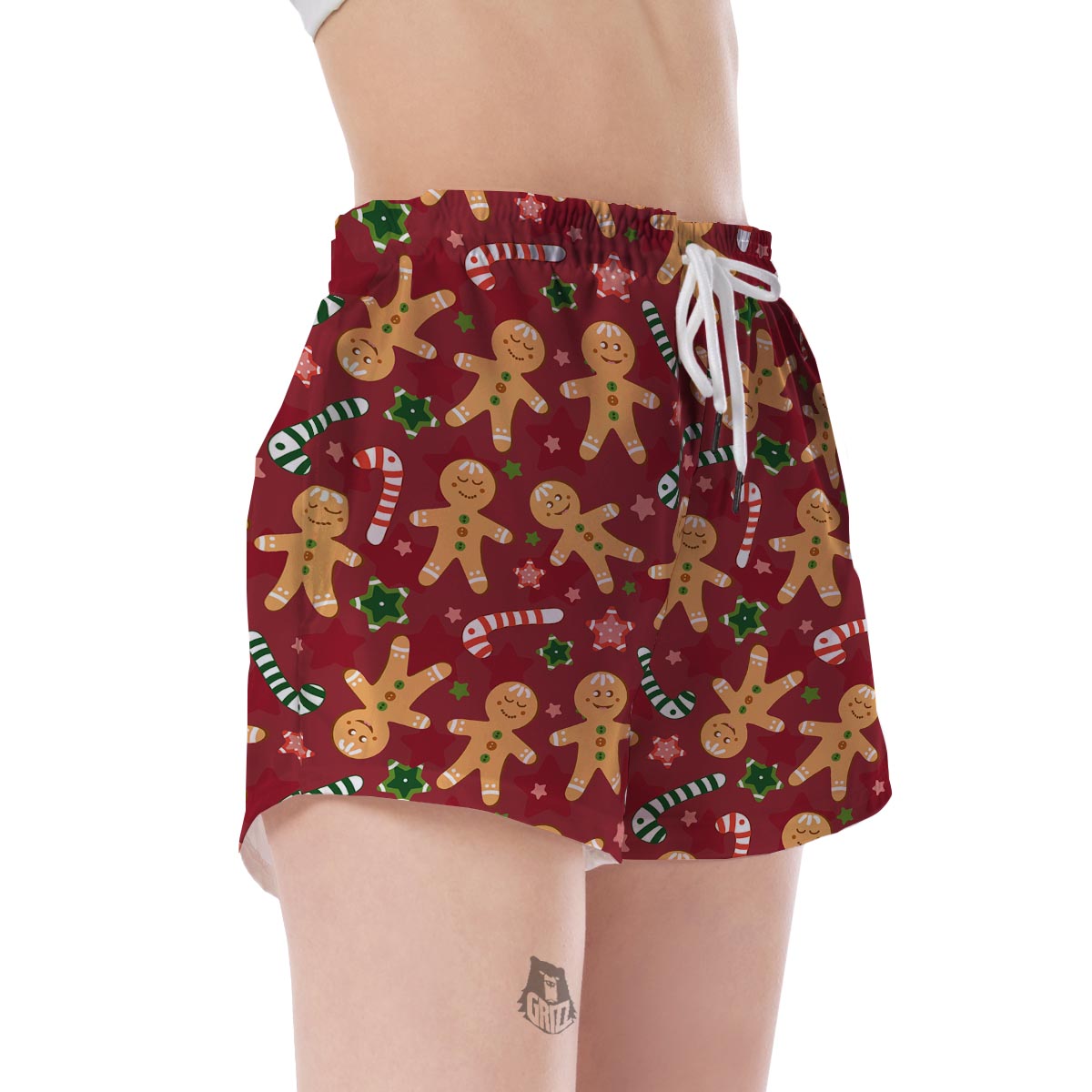 Red Gingerbread Man Chirstmas Pattern Print Women's Shorts-grizzshop