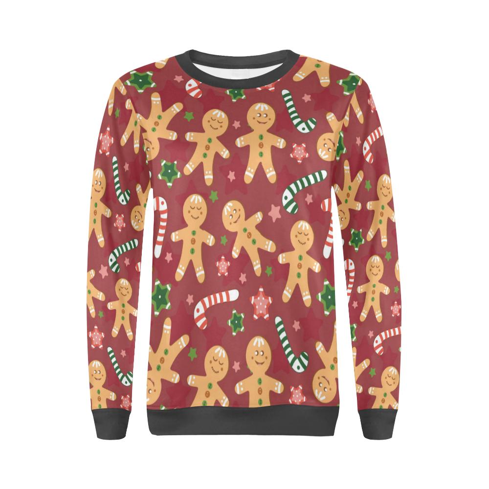 Red Gingerbread Man Chirstmas Pattern Print Women's Sweatshirt-grizzshop