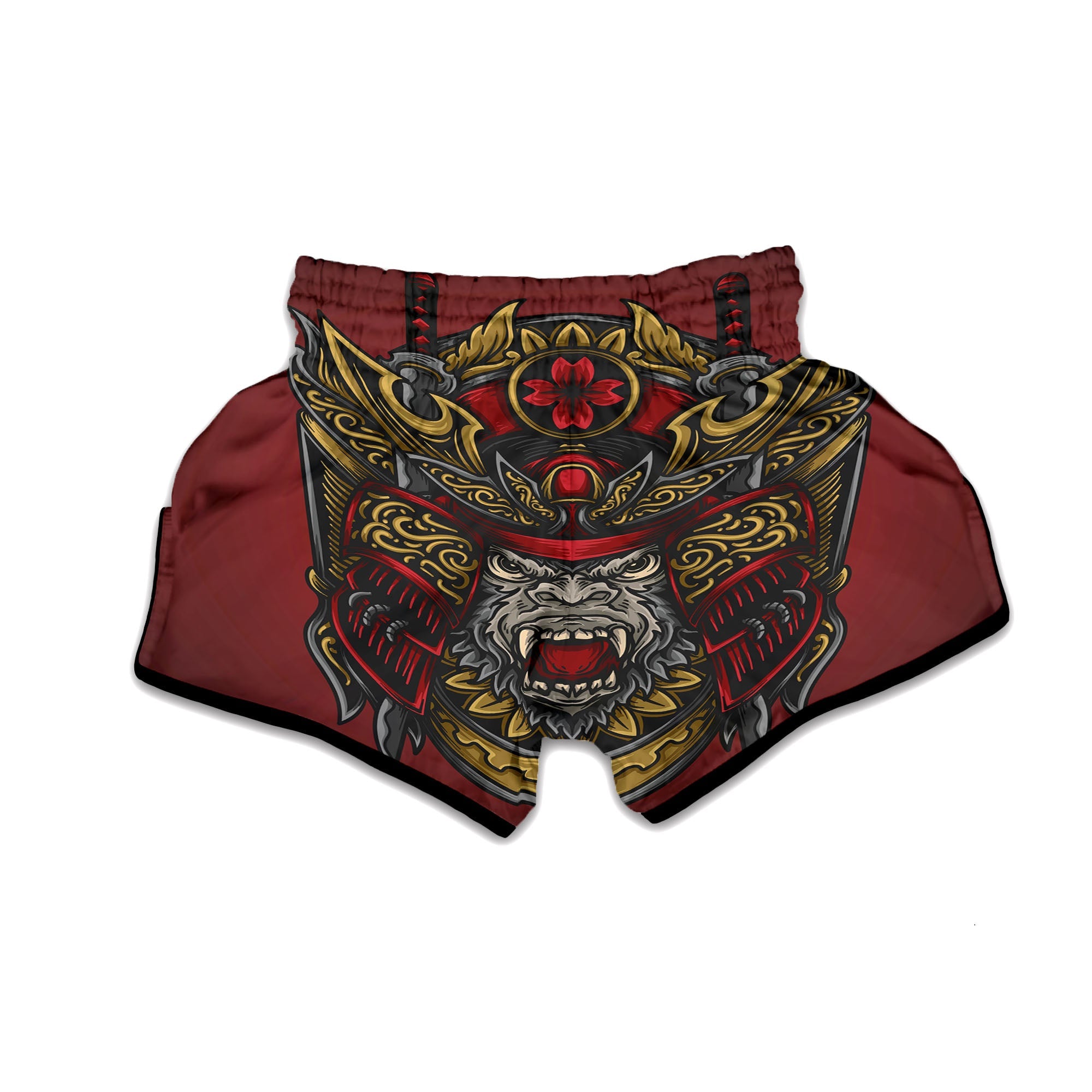 Red Gorilla Samurai Print Muay Thai Boxing Shorts-grizzshop