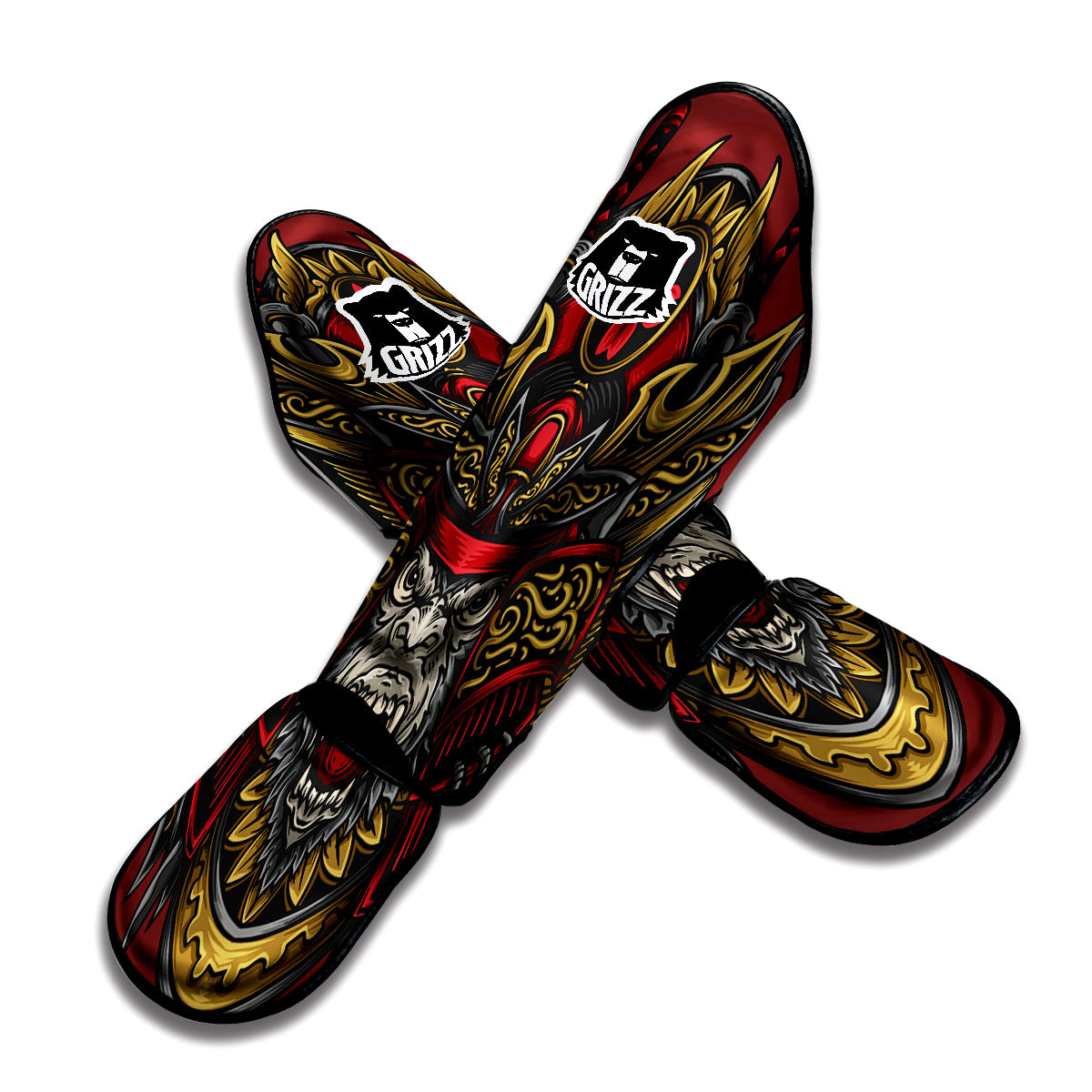 Red Gorilla Samurai Print Muay Thai Shin Guards-grizzshop