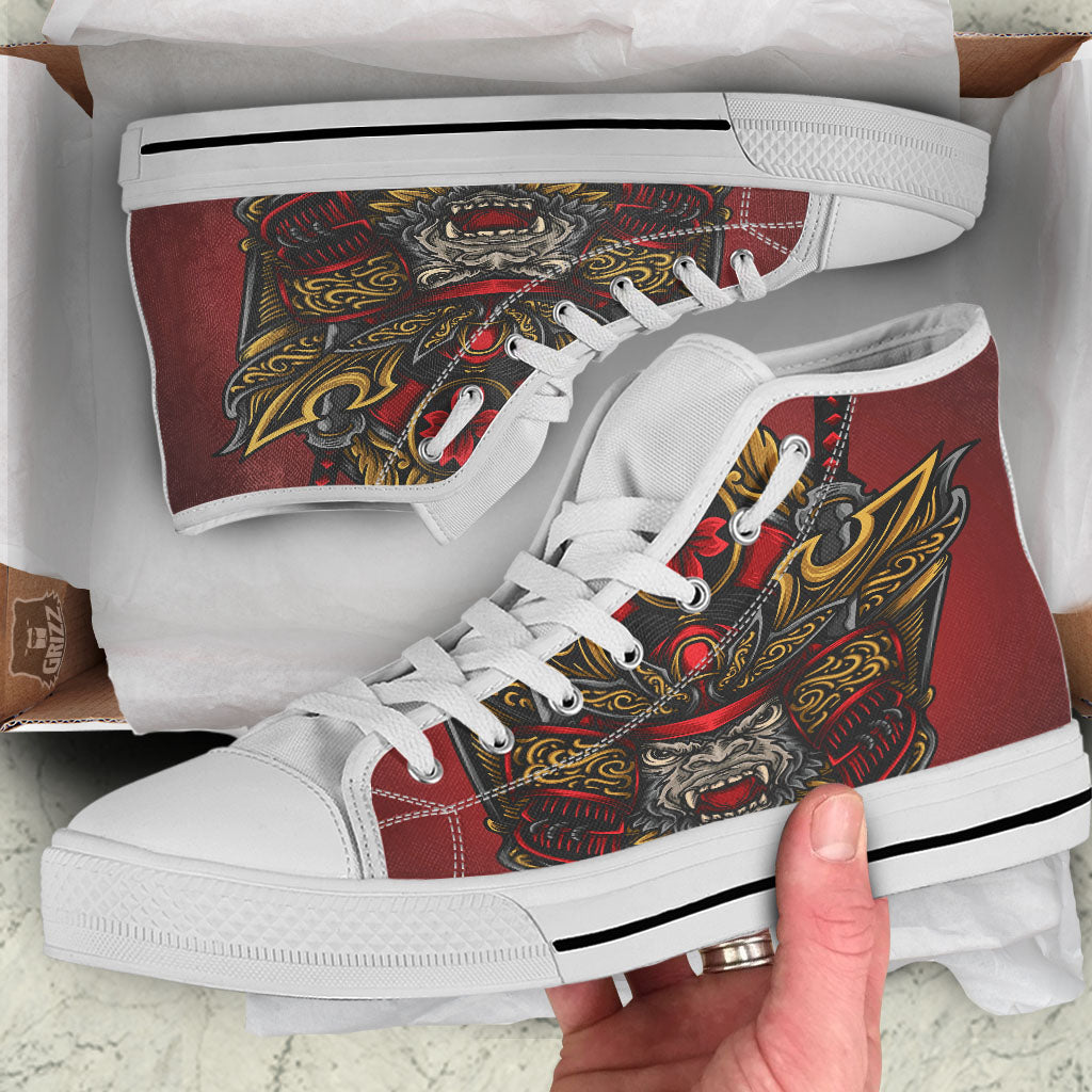 Red Gorilla Samurai Print White High Top Shoes-grizzshop