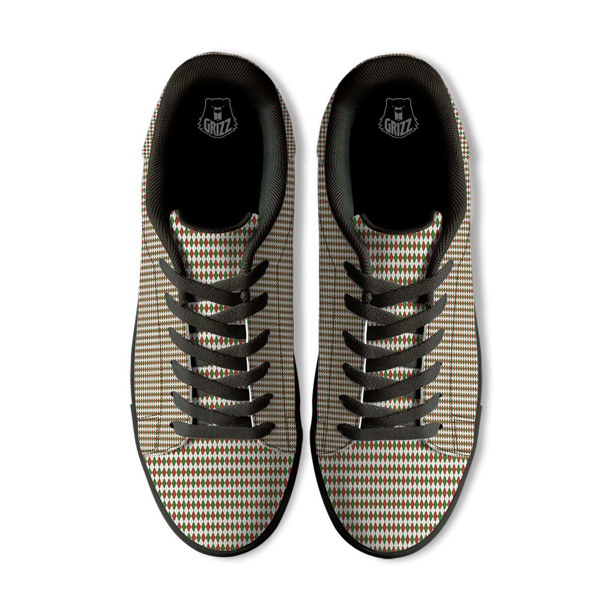 Red Green And White Argyle Print Pattern Black Low Top Sneakers-grizzshop