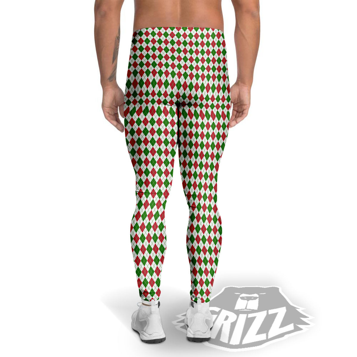 Red Green And White Argyle Print Pattern Men's Leggings-grizzshop